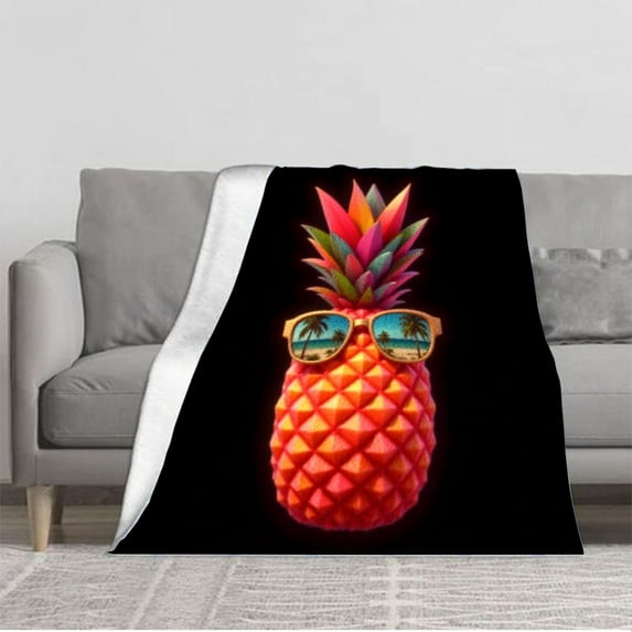 Durable Soft & Warm Flannel Blanket - Cozy Pineapple Design with Vibrant Colors Perfect for Sofa Travel Bed & Chair