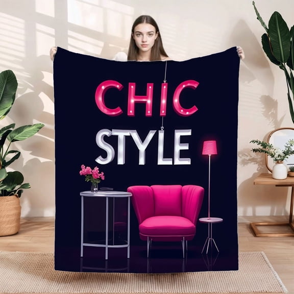 Durable Soft & Warm Flannel Blanket - Cozy Pink Floral Design for Sofa Travel Bed & Chair - Perfect for Chic Style Interiors