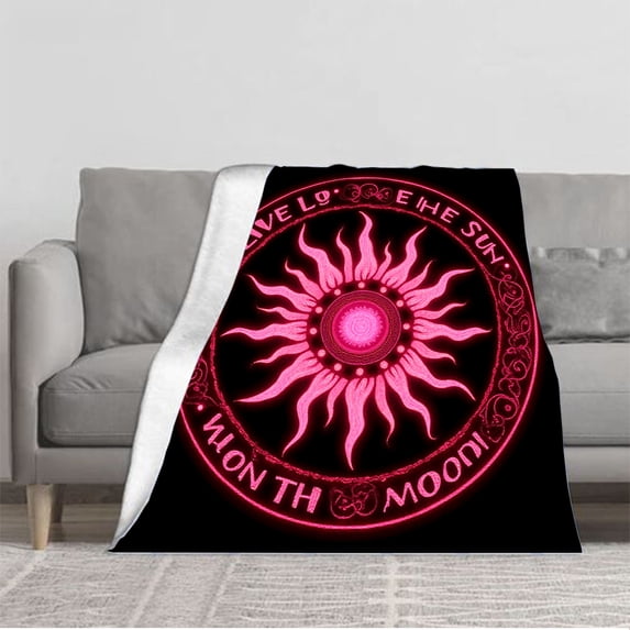 Durable Soft & Warm Flannel Blanket - Cozy Pink Sun Design Perfect for Sofa Travel Bed & Chair - Stylish & Comfortable