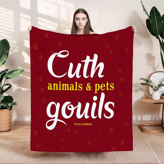 Durable Soft & Warm Flannel Blanket - Cozy Print Design for Sofa Travel Bed & Chair - Whimsical Maroon Background