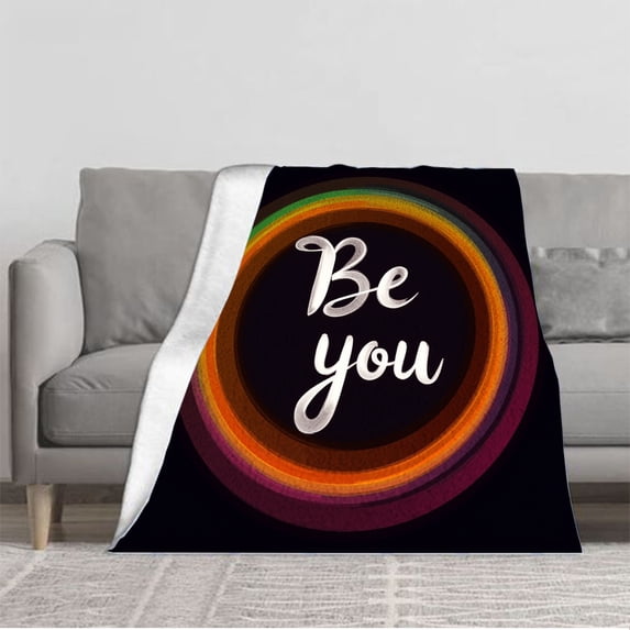 Durable Soft & Warm Flannel Blanket - Cozy Rainbow Gradient Design Perfect for Sofa Travel Bed & Chair - Artistic & Motivational