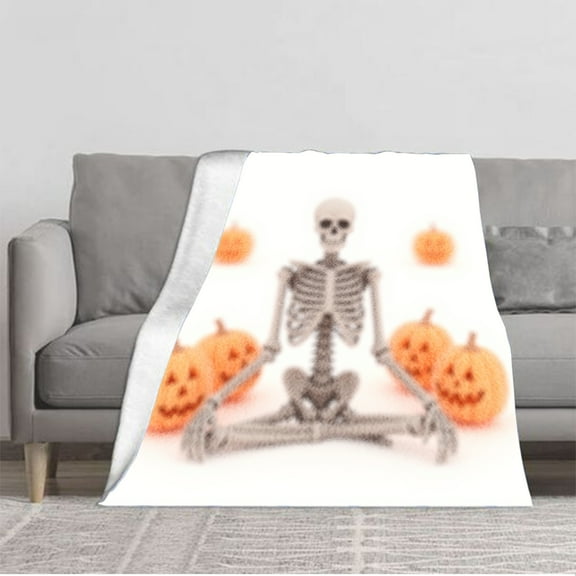 Durable Soft & Warm Flannel Blanket - Cozy Skeleton & Pumpkin Halloween Design for Sofa Travel Bed Chair - Perfect for Fall Decor