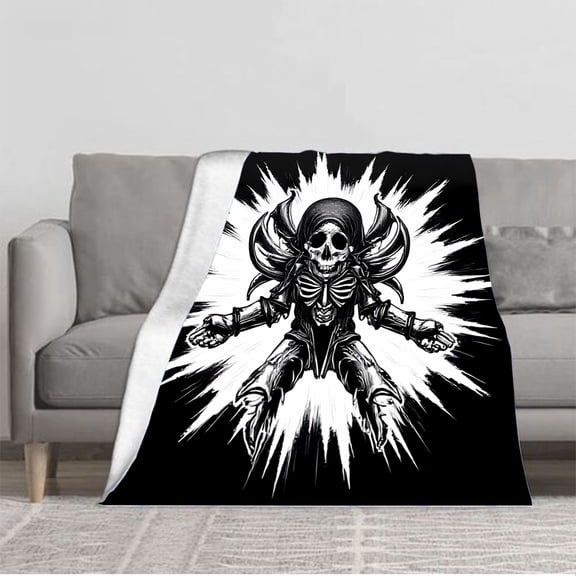 Durable Soft & Warm Flannel Blanket - Cozy Sofa & Travel Blanket with Stylish Bold Black & White Winged Design