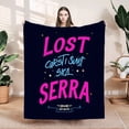 thumbnail image 1 of Durable Soft & Warm Flannel Blanket - Cozy Starry Design with Pink ' LOST ' & Blue ' caksi i sunt sica ' - Perfect for Sofa Travel Bed Chair, 1 of 7