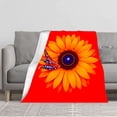 thumbnail image 1 of Durable Soft & Warm Flannel Blanket - Cozy Sunflower Design with Orange Petals & Blue Center Perfect for Sofa Travel Bed & Chair, 1 of 5