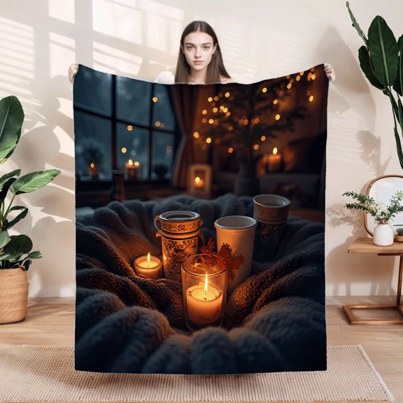 Durable Soft & Warm Flannel Blanket - Cozy Textured Design for Sofa Travel Bed & Chair - Perfect for Rainy Days & Festive Ambiance