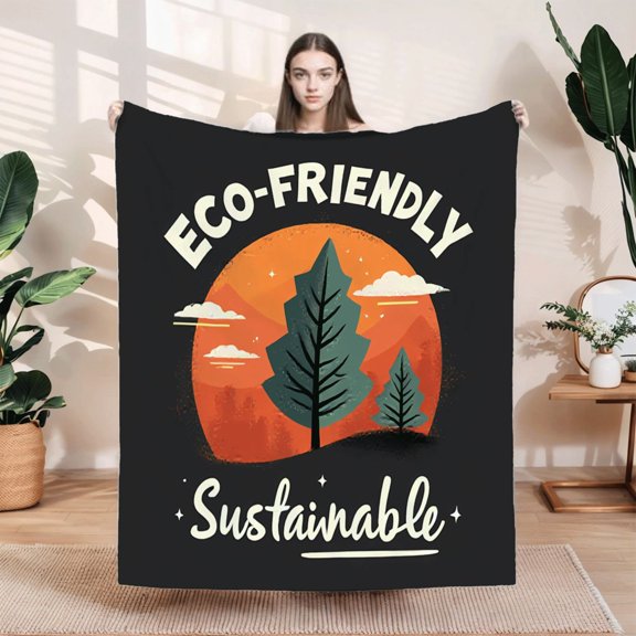 Durable Soft & Warm Flannel Blanket - Cozy Tree & Mountain Design Perfect for Sofa Travel Bed or Chair - Eco - Friendly Comfort