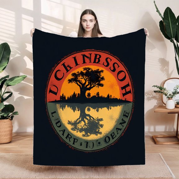 Durable Soft & Warm Flannel Blanket - Cozy Tree Silhouette Design Perfect for Sofa Travel Bed and Chair - Tranquil Sunset Colors