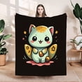 thumbnail image 1 of Durable Soft & Warm Flannel Blanket - Cute Cartoon Cat Design with Colorful Flowers & Hearts Perfect for Sofa Travel Bed & Chair, 1 of 7