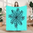 thumbnail image 1 of Durable Soft & Warm Flannel Blanket - Elegant Black Floral Design on Turquoise Cozy for Sofa Travel Bed & Chair, 1 of 7