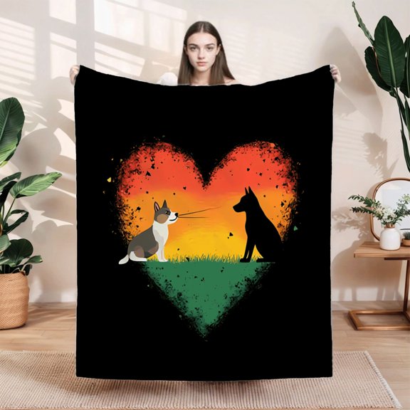 Durable Soft & Warm Flannel Blanket - Heart - Shaped Gradient Design in Red Orange & Yellow - Cozy for Sofa Travel Bed & Chair