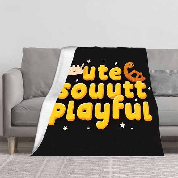 Durable Soft & Warm Flannel Blanket - Playful Design with Whimsical Creatures & Bold Yellow Letters Perfect for Sofa Travel & Bed