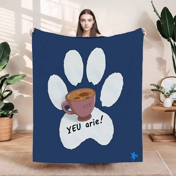 Durable Soft & Warm Flannel Blanket - Playful Print Design with Pink Cup Cozy for Sofa Travel Bed & Chair - Perfect for Snuggling