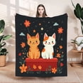 thumbnail image 1 of Durable Soft & Warm Flannel Blanket - Whimsical Cartoon Cats on Red Platform with Vibrant Flowers Perfect for Sofa Travel & Bed, 1 of 7