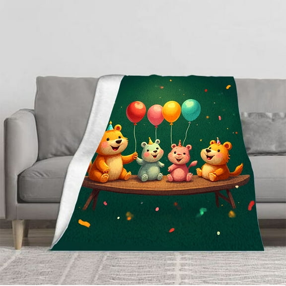 Durable Soft and Warm Flannel Blanket - Cozy Cartoon Animal Design with Bears Perfect for Sofa Travel Bed and Chair - Festive and Fun