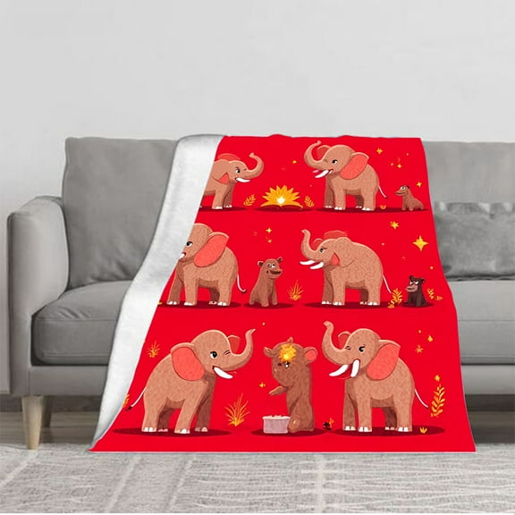 Durable Soft and Warm Flannel Blanket with Vibrant Elephant and Bear Pattern - Cozy Throw for Sofa Travel Bed and Chair - Perfect for All Seasons