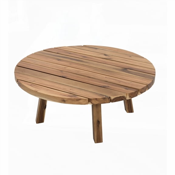 Durable Solid Acacia Wood Coffee Table with Round Design and 35.6x14.6" Dimensions