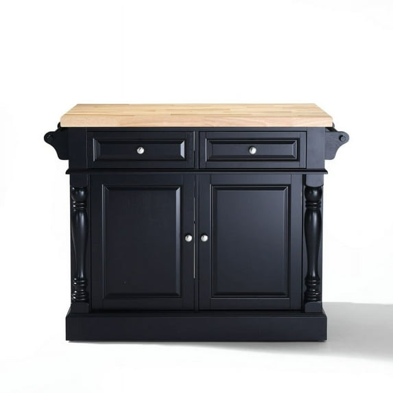 oxford butcher block top kitchen island in black finish