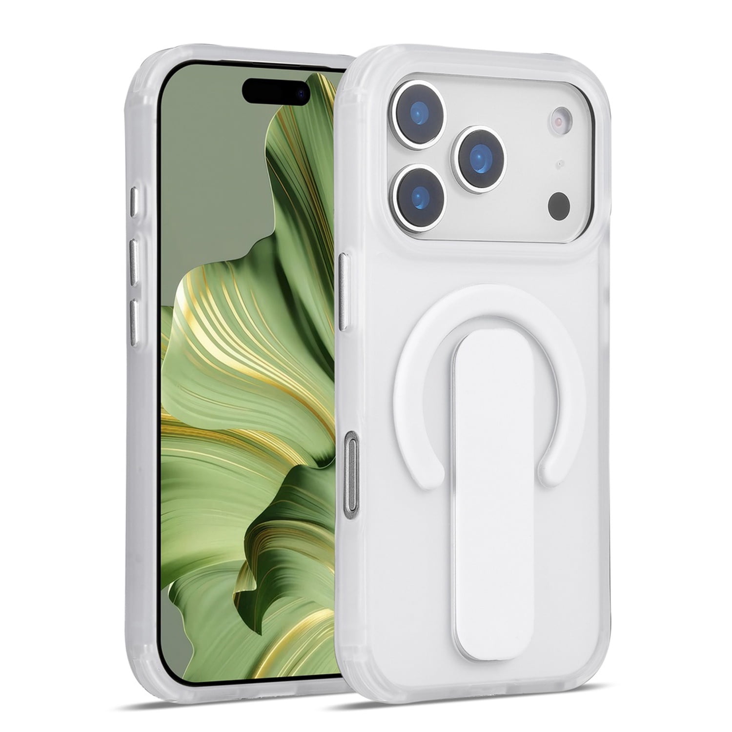 Durable Sophisticated Matte Stand Holder Case with Magsafe for iPhone 17 Pro - White