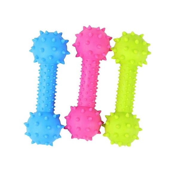 Durable Spiky Bone Teething Toy Whimsical Dumbbell Squeaky Dog Chew Toys Novelty Interactive Puppy Fetch Toys with Built-in Squeaker Pet Supplies for Chewers Calming Boredom Relieve Random Color