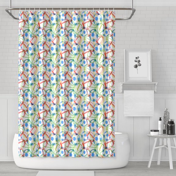 Durable Sports Shower Curtain - Baseball Soccer Basketball Print Fade-Resistant Bathroom Decor