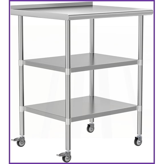 Durable Stainless Steel Coffee Table 24x30 Inches, 430 SS Top & Galvanized Undershelf, Easy-Clean for Kitchen/Living Room