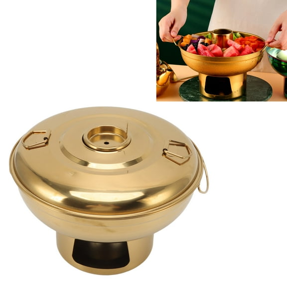 Durable Stainless Steel Hot Pot, Round Design For Even Heating, Ideal For Charcoal, Dry Ice,  Milk Tea