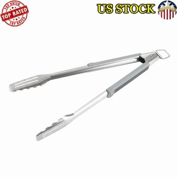 Durable Stainless Steel Kitchen Food Tongs W/ Locking Mechanism 17.7Inch New