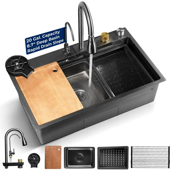 Durable Stainless-Steel Sink - Sleek and Stylish, Corrosion and Rust-Resistant Kitchen Sink for Modern Kitchens (Gun Black)