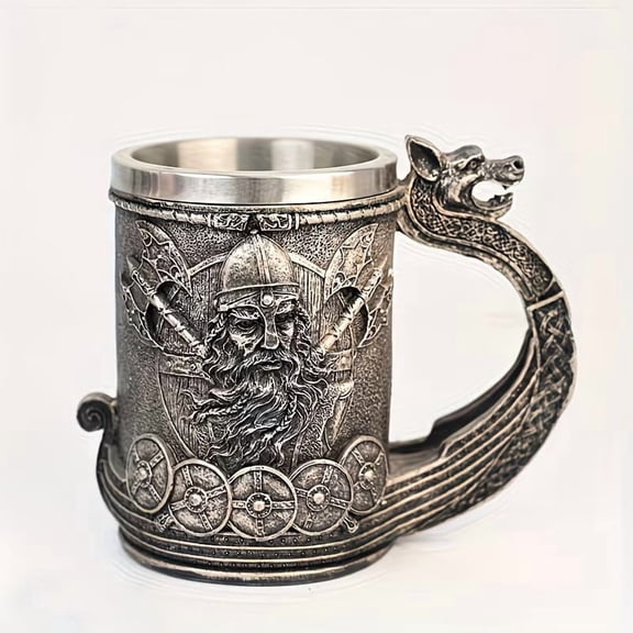 Durable Stainless Steel Viking Beer Mug Insulated Reusable Coffee Cup for Hot & Cold Drinks, Rustic Tankard for Home Bar, Camping, and Party Use
