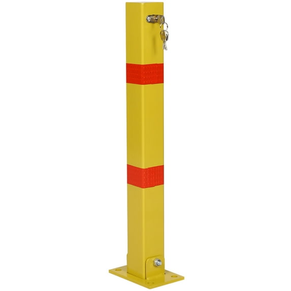 Durable Steel Parking Bollards with Lockable Pole Barriers for Driveway & Sidewalk Protection, Heavy-Duty Traffic Safety Posts, High-Visibility Yellow Tops