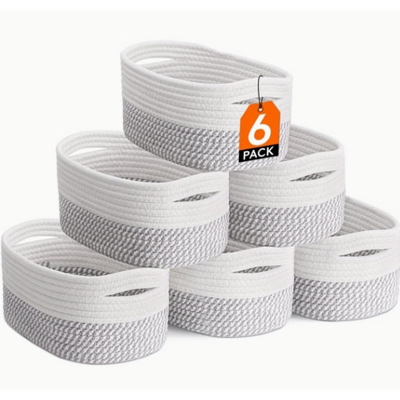 Durable Storage Baskets, Space-Saving with Handles, Polyester Rope Storage Baskets, White & 5 Colors (6 Pack)