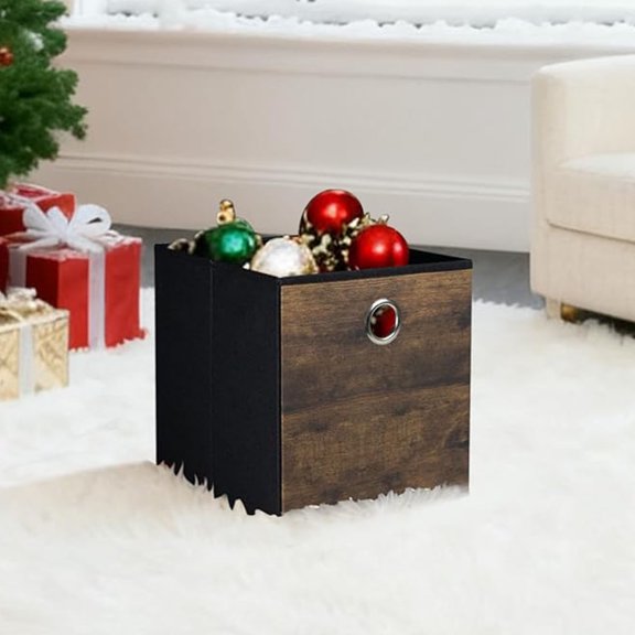 Durable Storage Cube Bins with Decorative Wood Grain, Thickened Fabric Box, Storage Basket for Shelves, Closet, Storeroom, Bedroom, Living Room, Office, Dorm, RV