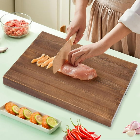 Durable Stove Top Cover, Noodle Board with Built-in Handles, Extra Thick Pine Wood Cookware for Gas Burners & Electric Stoves Walnut Color