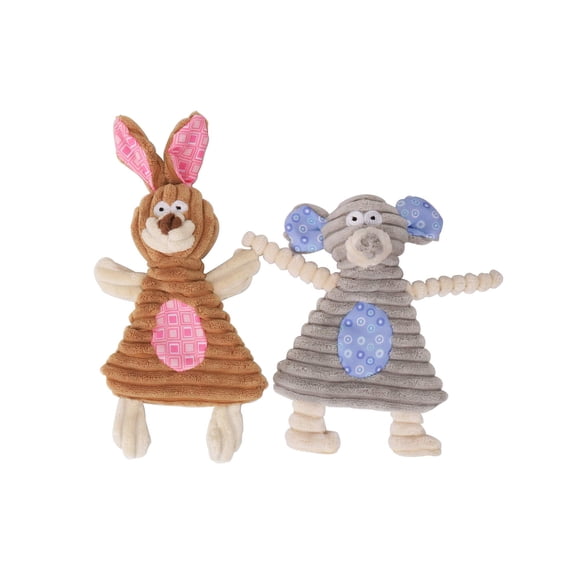 Durable No Stuffing Dog Toys with Squeaker, Chew Proof Plush Toys for Small Dogs & Puppies, Rabbit & Elephant Design, Interactive Pet Toys for Boredom Relief, Multicolor
