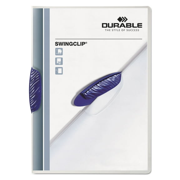 Durable Swingclip Polypropylene Report Cover, Letter Size, Clear/Dark Blue Clip, 25/Box