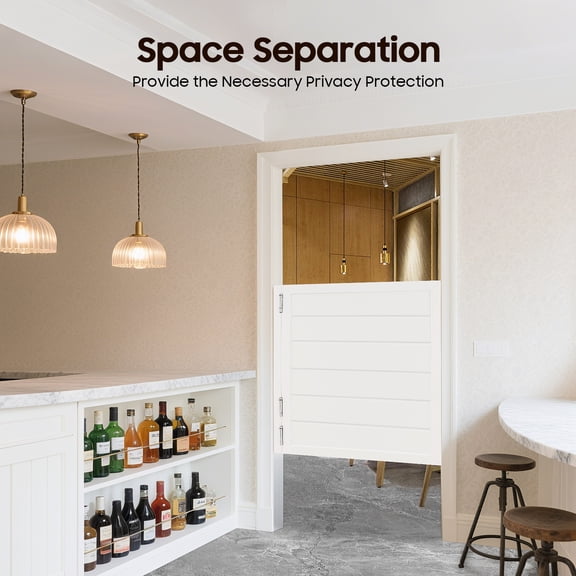 Durable Swinging Door - Solid Wood, 180 Dual Direction Swing, White, Easy to Install, Modern Design for Privacy & Space Partition