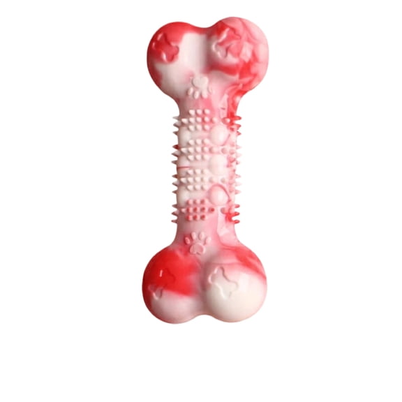 Durable TPR Dog Bone Chew Toy, Interactive Tough Pet Teething Toy for Teeth Cleaning and Dental Care, Heavy Duty Biting Toy for Small Medium Large Dogs and Puppies - Red