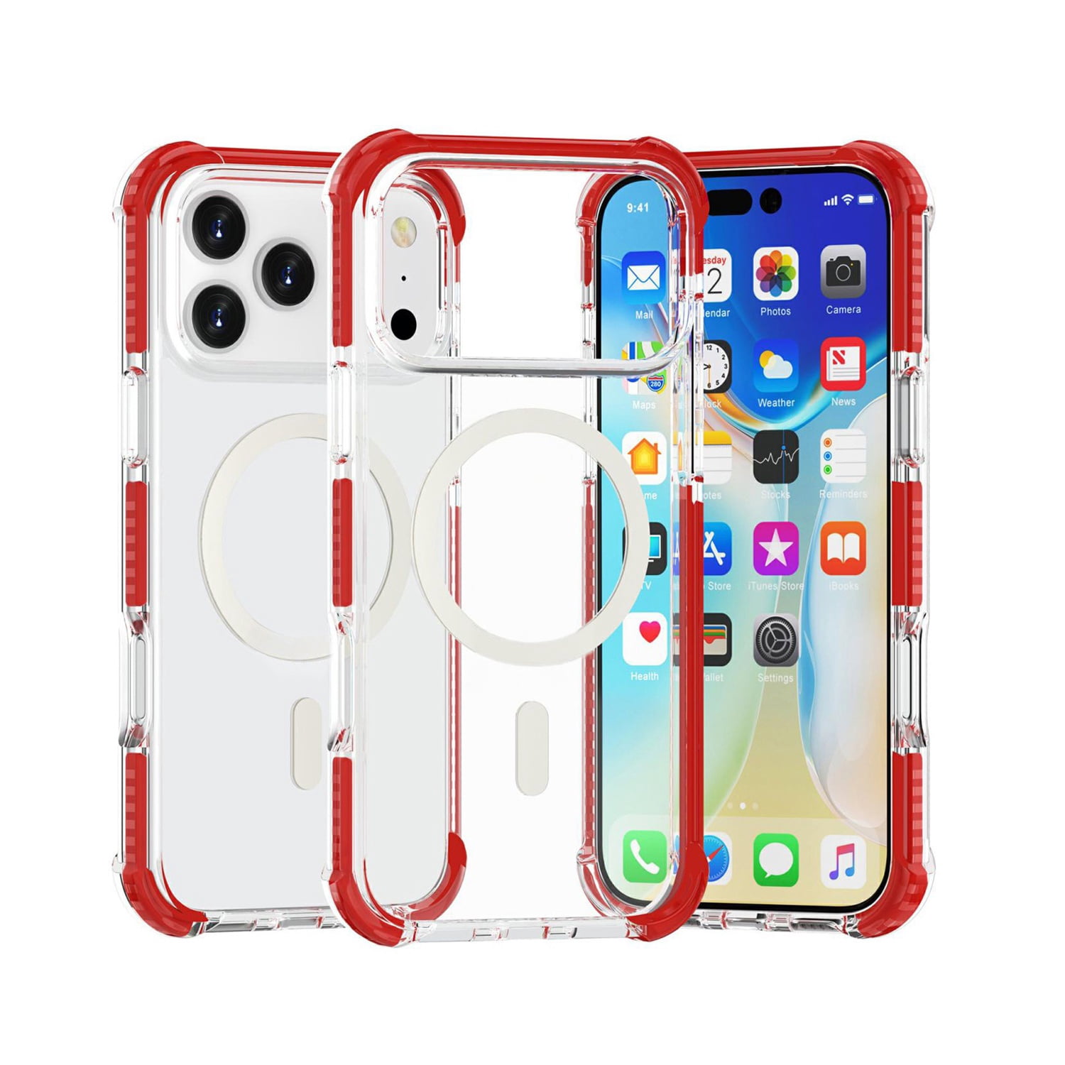 Durable TPU Mesh Armor Case with Wireless Charging for iPhone 17 Pro Max - Red