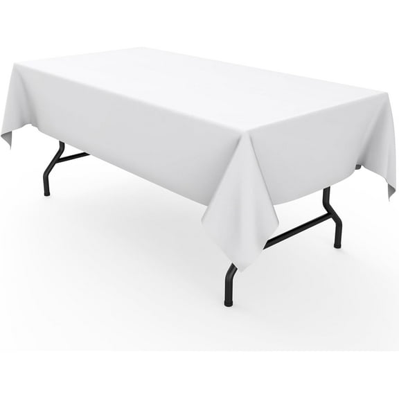 Durable Table Cloth Reusable Polyester White Tablecloths for Rectangle Tables, Washable Fabric Table Cover for Holiday Party, Dinner, Wedding & Baby Shower 60" x 102"