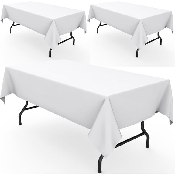 Durable Table Cloth Reusable Polyester White Tablecloths for Rectangle Tables, Washable Fabric Table Cover for Holiday Party, Dinner, Wedding & Baby Shower 60" x 102"
