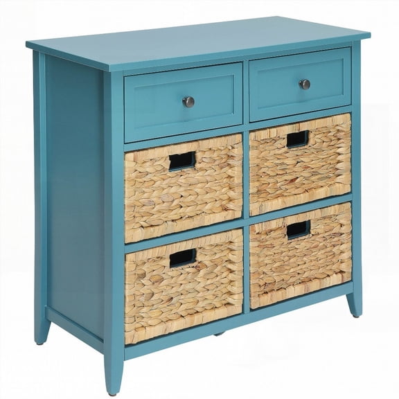 Durable Teal Console Table Having Six Drawers and Smooth Metal Glides