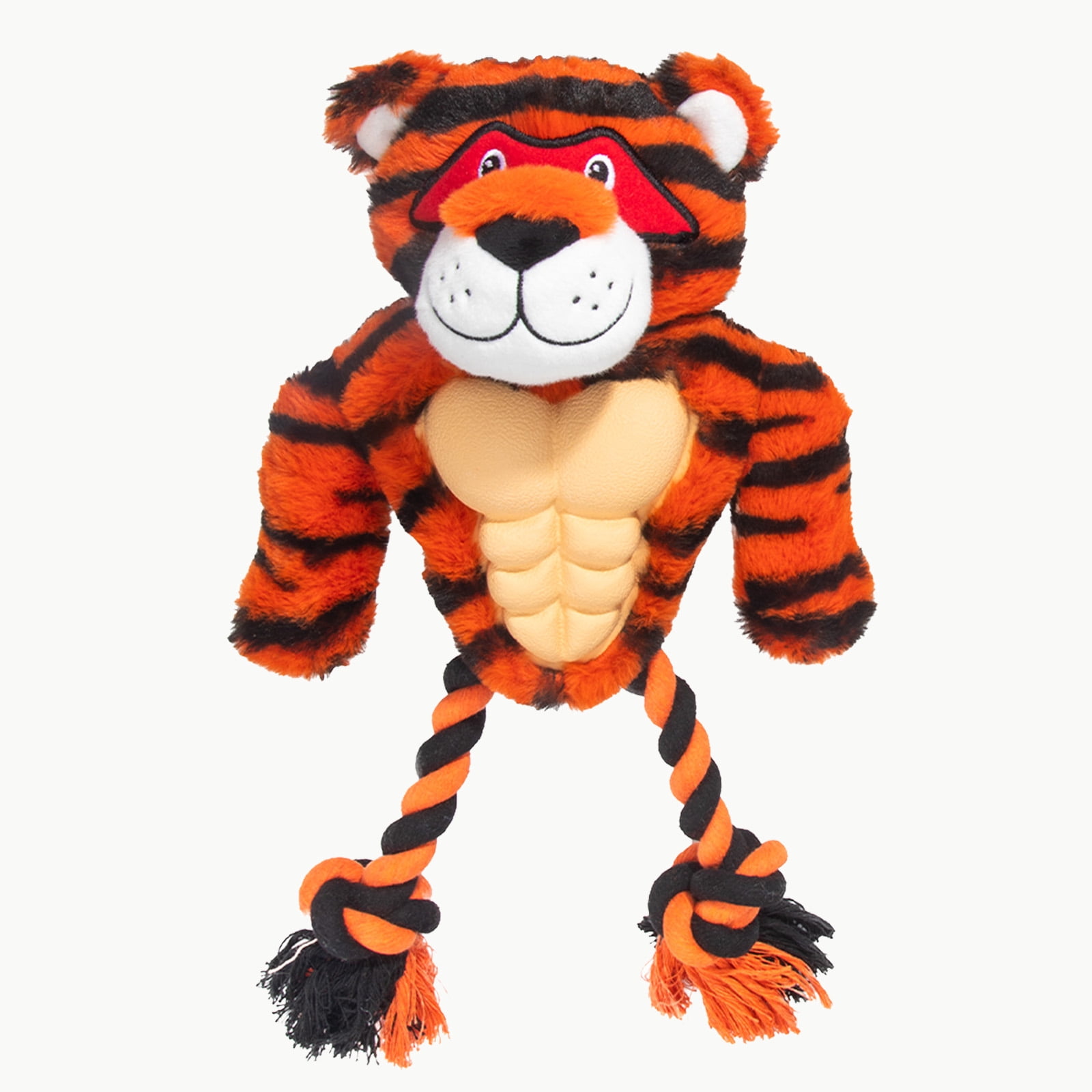 Calibonbon Tiger Rope & Plush Dog Toy with Squeaker, Interactive Tug Toy for Medium to Large Dogs, Multi-Texture Toy for Tug, Toss & Supervised Play