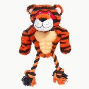 Calibonbon Tiger Rope & Plush Dog Toy with Squeaker, Interactive Tug Toy for Medium to Large Dogs, Multi-Texture Toy for Tug, Toss & Supervised Play