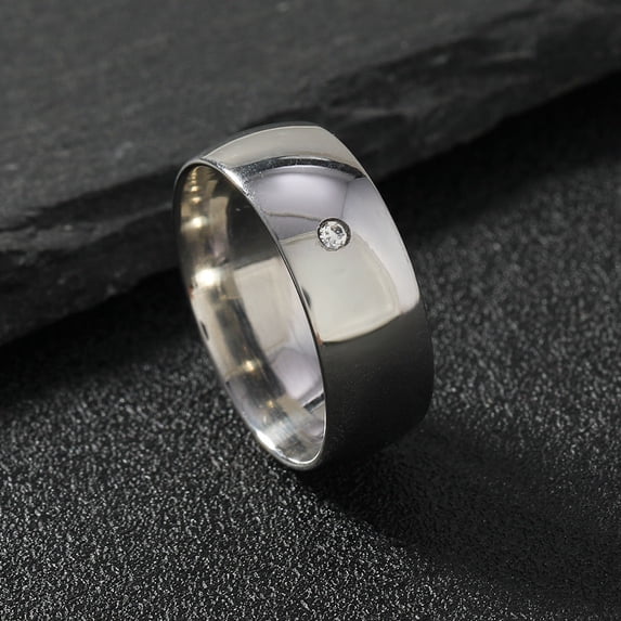 Unisex Ring Titanium Steel Diamond Accented Band Geometric Design Jewelry 8mm Width Stainless Steel Fade Resistant Ring