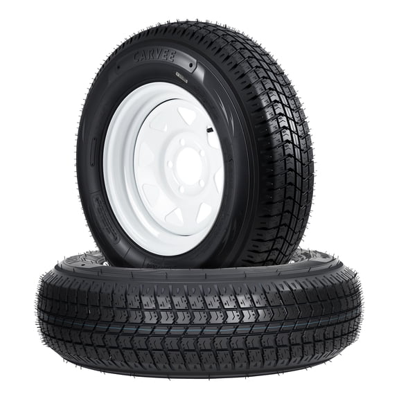 Durable Trailer Tire & Wheel Set - ST205/75D14, 6PR Load Range C, 5 Lug 14" White Modular Rims, Bias Tires for Utility, Boat, Camper Trailers, 2-Pack - Specs: ST205/75D14 6PR, White Rims