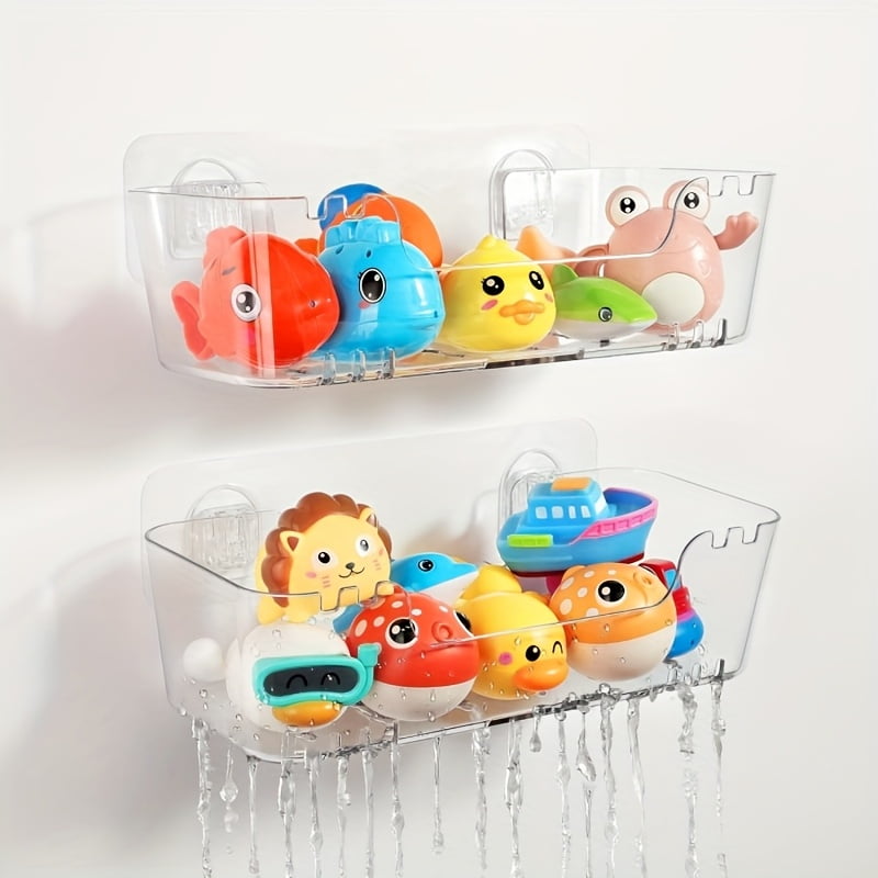 Durable Transparent 1pc Bath Toy Storage Organizer with Drain Holes | Quick-Dry & Easy to Clean Wall-Mounted Shower Caddy for Bathroom, Bathroom Organizers And Storage, Bathroom Accessories, Shelves