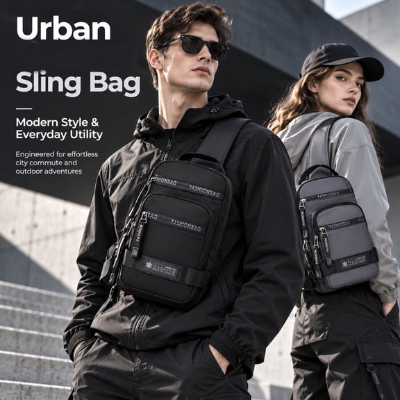 Durable Unisex Sling Shoulder Bag, Adjustable Crossbody Chest Pack for Outdoor Activities, Travel, and Everyday Essentials (Black)