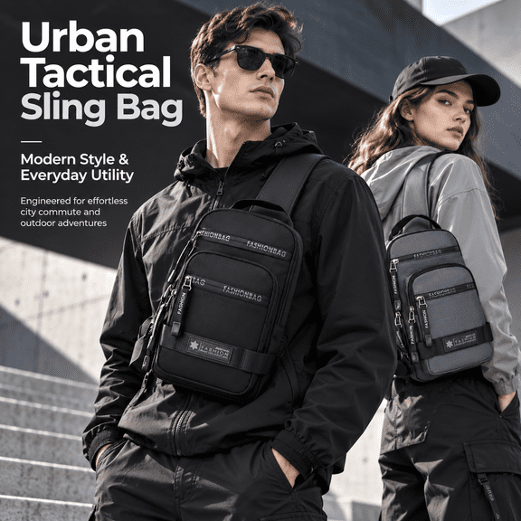 Durable Unisex Sling Shoulder Bag, Adjustable Crossbody Chest Pack for Outdoor Activities, Travel, and Everyday Essentials (Black)
