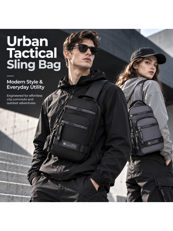 Durable Unisex Sling Shoulder Bag, Adjustable Crossbody Chest Pack for Outdoor Activities, Travel, and Everyday Essentials (Black)